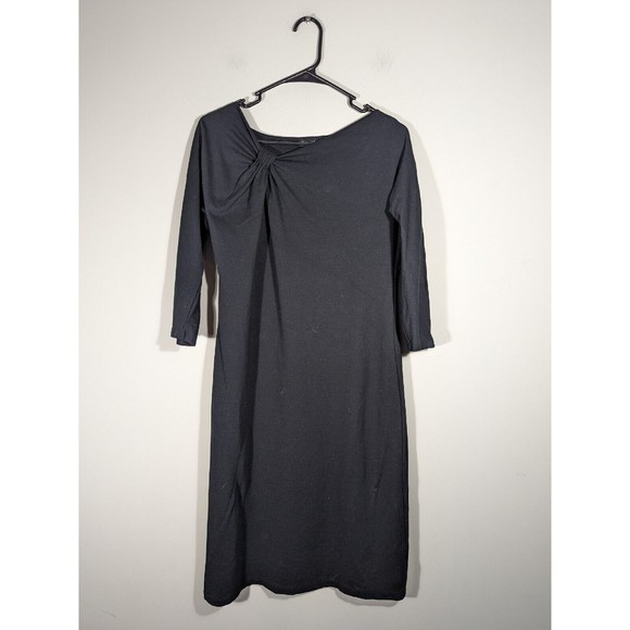 Talbots Black Midi 3/4 Sleeve Front Knot Dress Women Size 12 - Picture 1 of 6